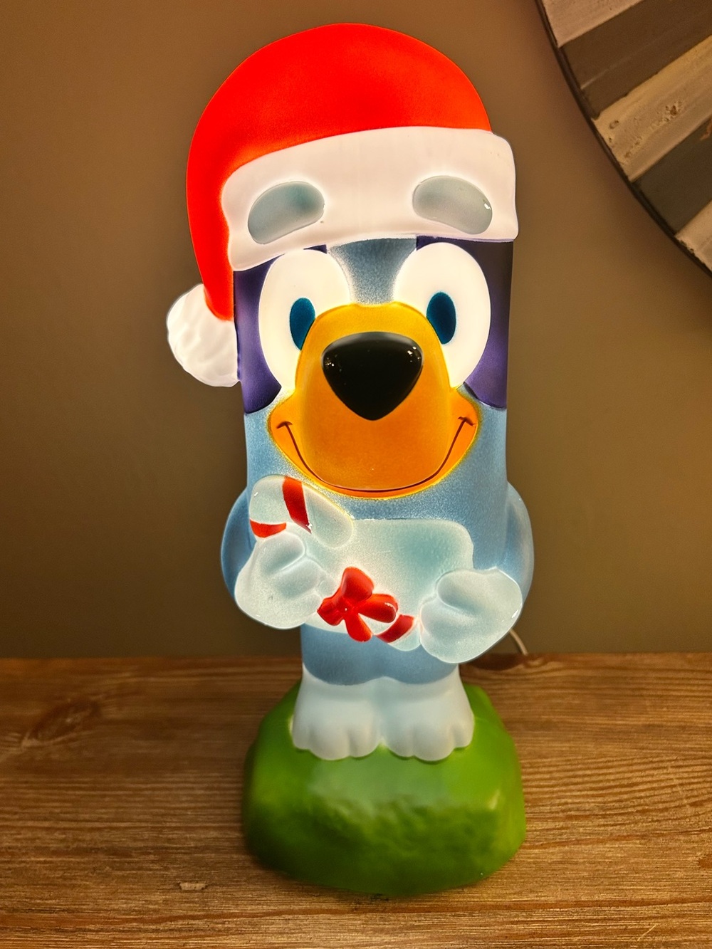 Bluey Lighted Christmas Decor 14 in Tall  Santa Hat, Candy Cane Blow Mold